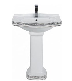 Раковина подвесная с пьедесталом Creavit Klasik KL065.000X0+KL250.000X0 на 65 см декор ВЕРСАЧЕ ХРОМ 17589 - фото 119640