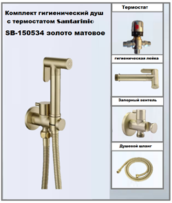 Гигиенический душ скрытого монтажа с термостатом Santarinio SB-150534 золото матовое 44616 - фото 255679